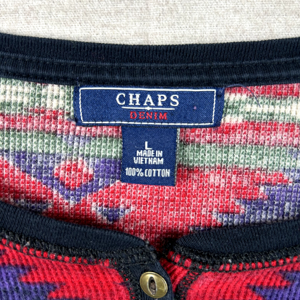 Vintage Chaps Ralph Lauren Women Thermal Henley Aztec Print Top Large Tribal Y2K - Picture 4 of 8